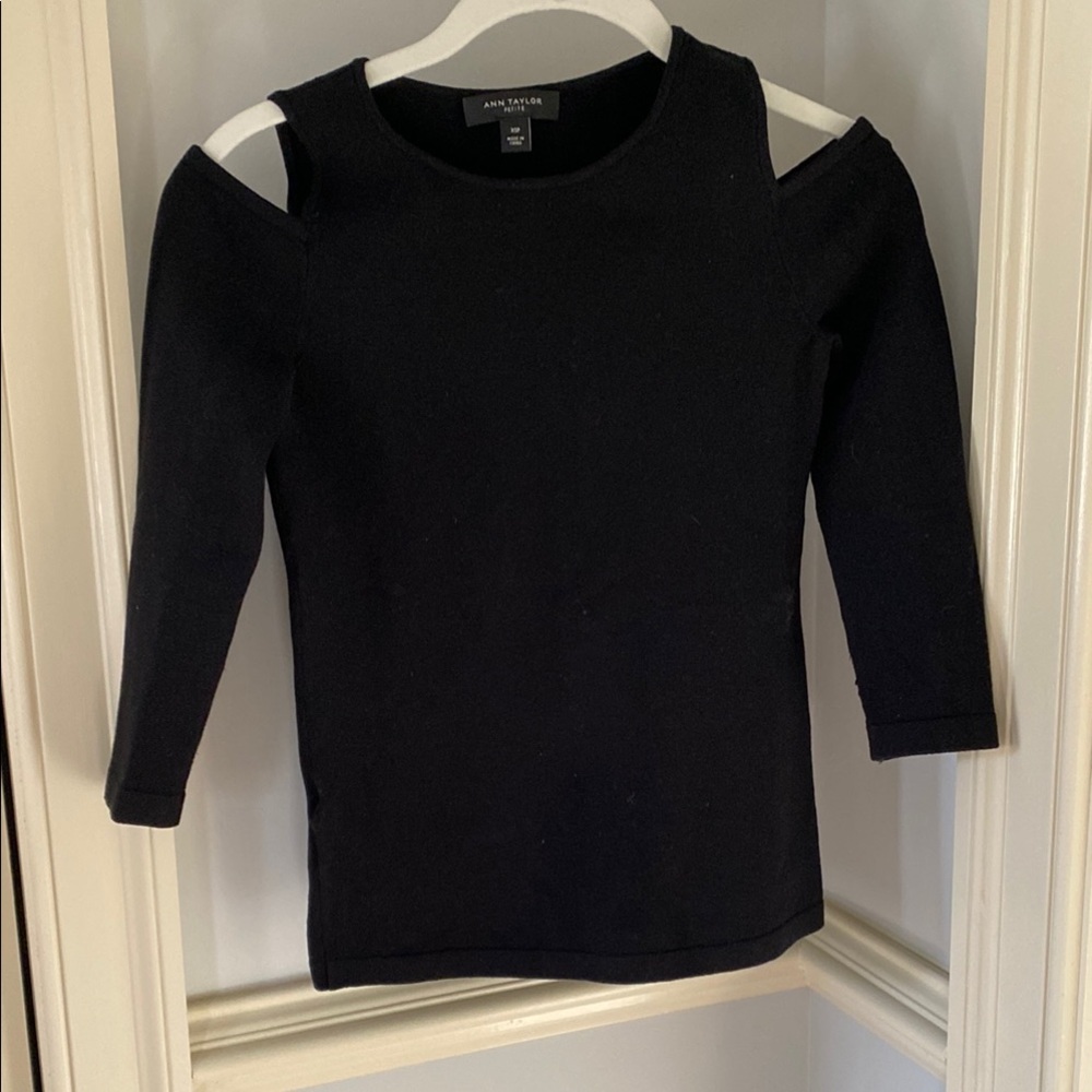 Ann Taylor Black Cold Shoulder Top